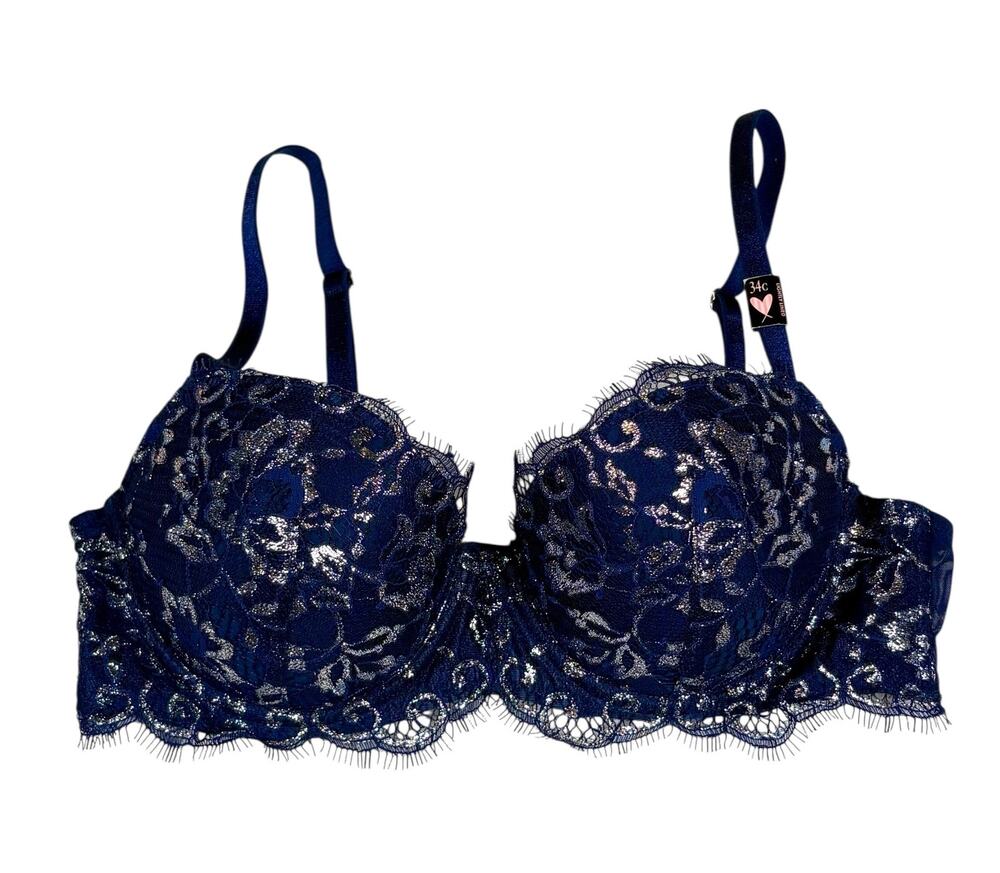 NWT Victoria’s Secret Dream Angels Lightly Lined Lace Demi Bra 34C Navy Blue